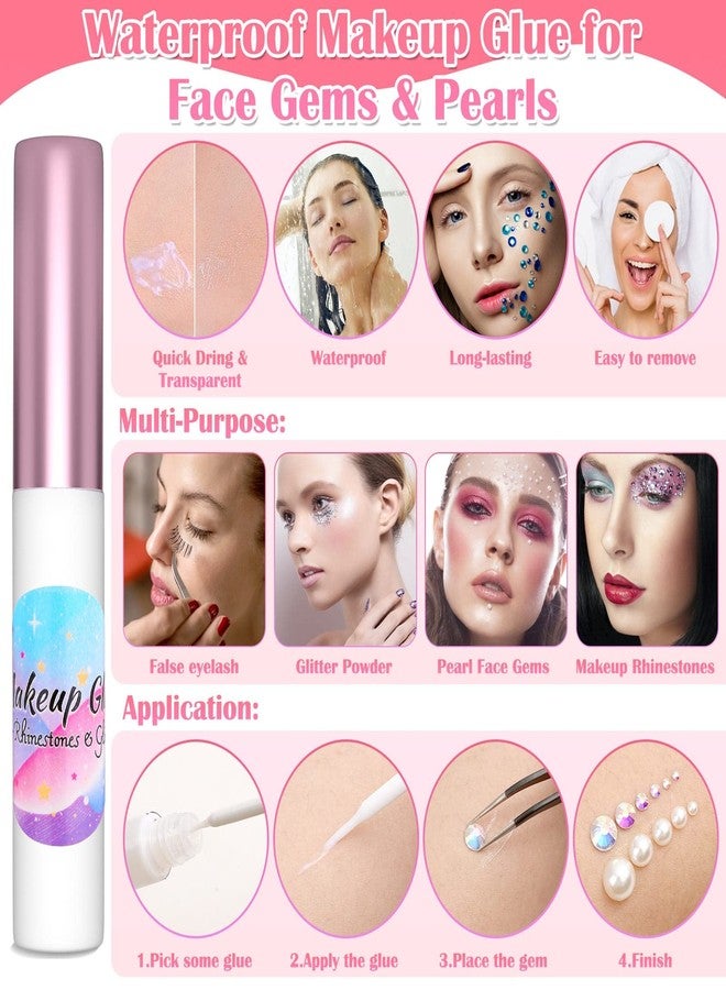 Billbotk 6645Pcs Face Rhinestones with Makeup Glue, Flatback Eye Gems Colorful Makeup Jewels with White Pearls for Face Eye Body, Nail Art, Hair, Craft Decoration - Image 4